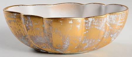 Antique Gold (Gold on Green Body) 9" Scalloped Bowl