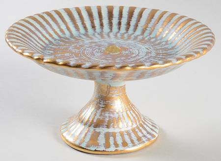 Antique Gold (Gold on Green Body) Round Compote (Height X Width)