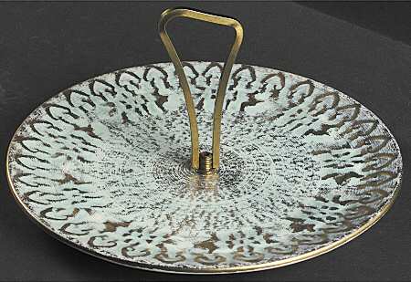Antique Gold (Gold on Green Body) Round Serving Plate with Handle (DP)