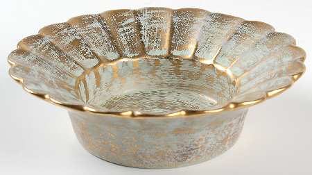 Antique Gold (Gold on Green Body) 7" Scalloped Bowl