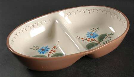 Blue Daisy 10" Oval Divided Vegetable Bowl
