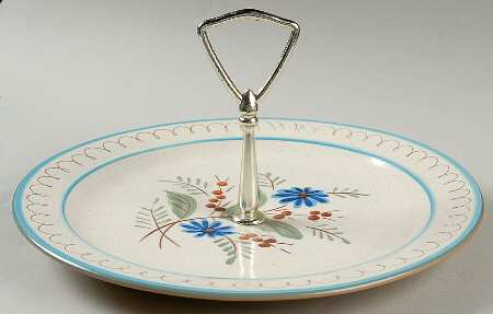 Blue Daisy Round Serving Plate with Handle (DP)