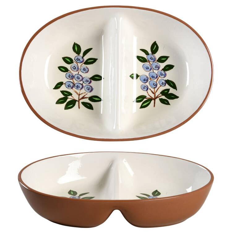 Blueberry 10" Oval Divided Vegetable Bowl