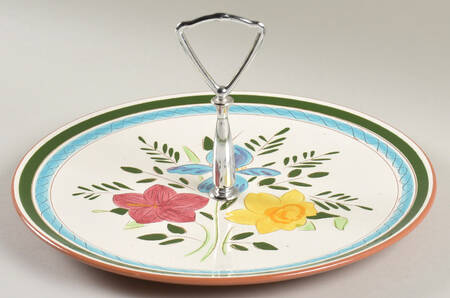 Country Garden (Brown Body and Carved) Round Serving Plate with Handle (DP)