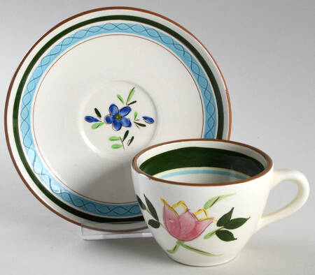Country Garden (Brown Body and Carved) Flat Cup & Saucer Set