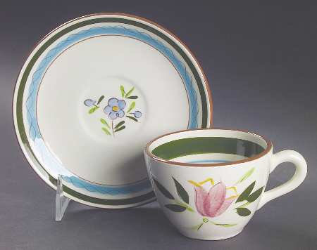 Country Garden (Brown Body and Carved) Flat Cup & Saucer Set