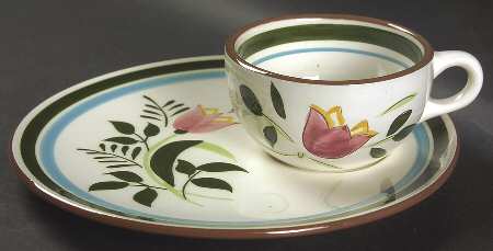 Country Garden (Brown Body and Carved) Snack Plate & Cup Set