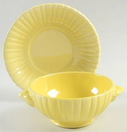 Colonial Yellow (Persian) Footed Cream Soup Bowl & Saucer Set