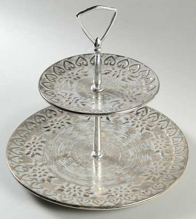 Colonial Silver (Platina) 2 Tiered Serving Tray (Dinner & Salad Plate)