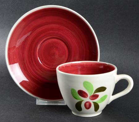 Cranberry Flat Cup & Saucer Set