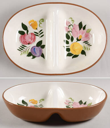 Fruit & Flowers 10" Oval Divided Vegetable Bowl