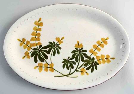 Golden Blossom (Brown Trim, Yellow Band) 14" Oval Serving Platter