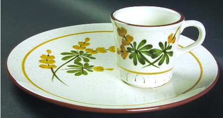 Golden Blossom (Brown Trim, Yellow Band) Snack Plate & Cup Set
