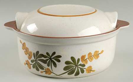 Golden Blossom (Brown Trim, Yellow Band) 1.5 Qt Round Covered Casserole