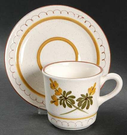 Golden Blossom (Brown Trim, Yellow Band) Flat Cup & Saucer Set