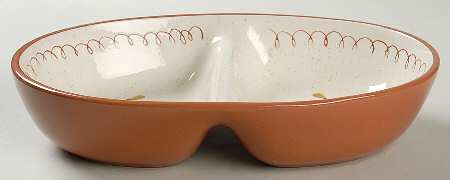 Golden Blossom (Brown Trim, Yellow Band) 10" Oval Divided Vegetable Bowl