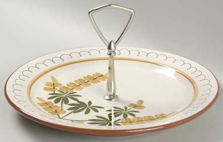 Golden Blossom (Brown Trim, Yellow Band) Round Serving Plate with Handle (DP)