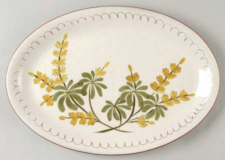 Golden Blossom (Brown Trim, Yellow Band) 15" Oval Serving Platter