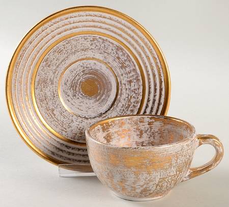 Granada Gold (Gold on Tan Body) Flat Cup & Saucer Set