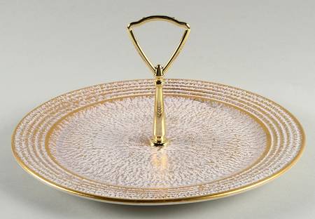 Granada Gold (Gold on Tan Body) Round Serving Plate with Handle (DP)