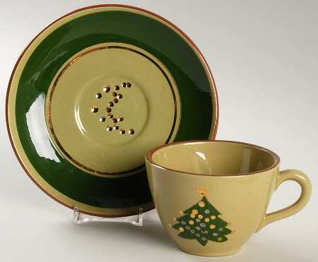 Jewelled Christmas Tree Flat Cup & Saucer Set by Stangl