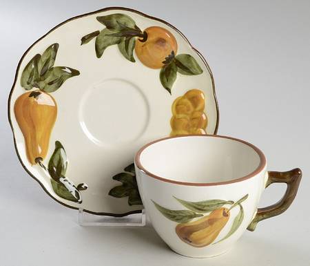 Sculptured Fruit Flat Cup & Saucer Set