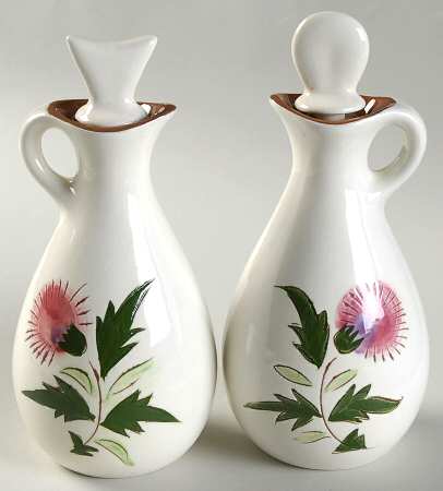 Thistle (Pink Thistle) Vinegar and Oil Set with "V" and "O" Stoppers