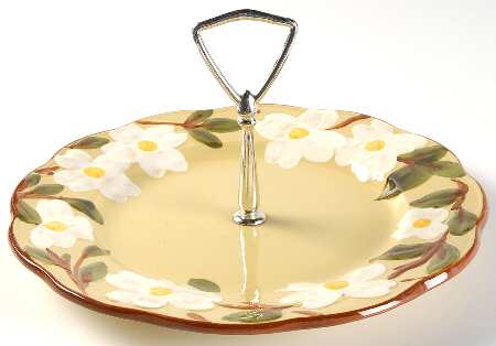 White Dogwood Round Serving Plate with Handle (DP)