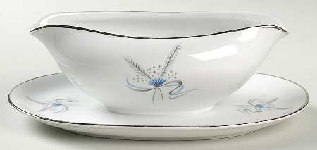 Harvest Stars Blue Gravy Boat with Attached Underplate