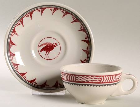 Ancient Mimbreno Indian-Burgundy (Replica) Flat Cup & Saucer Set