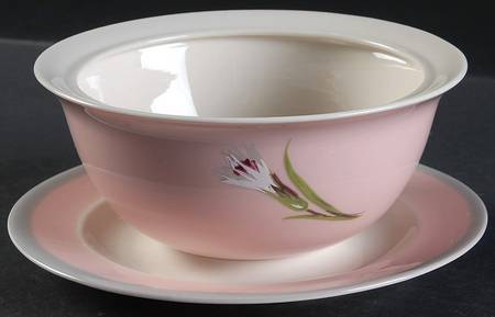 Garden Pinks Pink Gravy Boat w/Attached Underplate No Lid