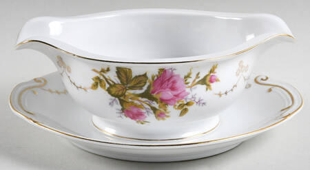 Moss Rose Gravy Boat with Attached Underplate