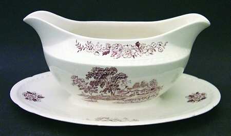 The Ferry Brown Gravy Boat with Attached Underplate by Swinnertons