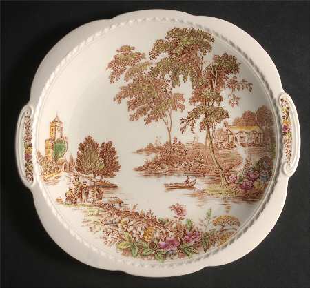 The Ferry Brown Multicolor Handled Cake Plate