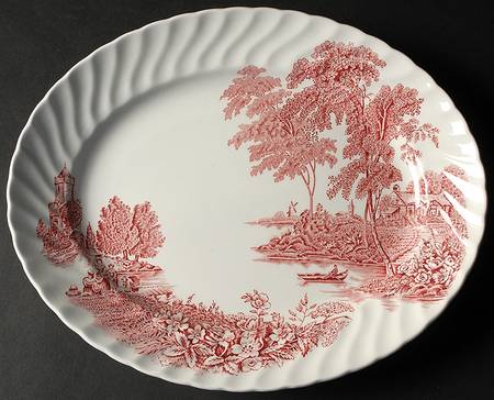 The Ferry Pink (White Back, Swirl) 11" Oval Serving Platter
