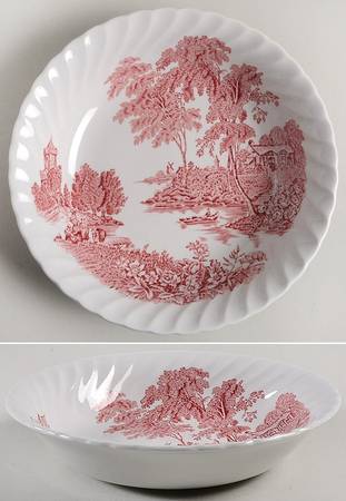 The Ferry Pink (White Back, Swirl) Coupe Soup Bowl by Swinnertons