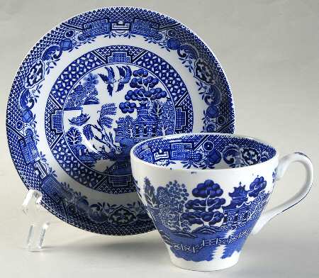 Old Willow Blue Flat Cup & Saucer Set by Swinnertons