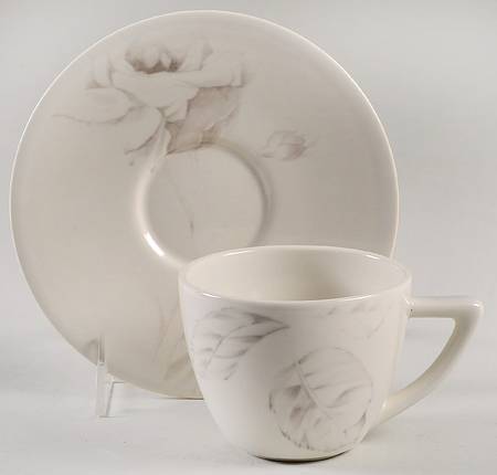 Etched Rose Flat Cup & Saucer Set