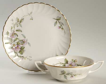 Apple Blossom Flat Cream Soup Bowl & Saucer Set