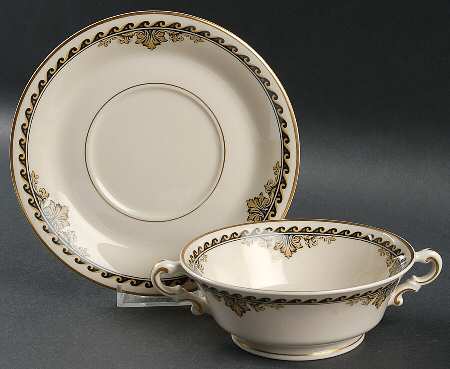 Athena Footed Cream Soup Bowl & Saucer Set