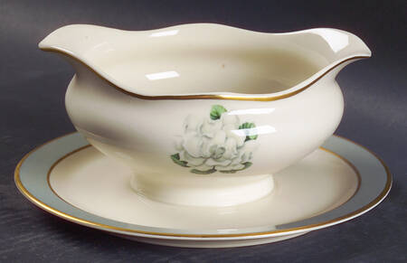 Avalon (Gold Trim) Round Gravy Boat/Attached Underplate