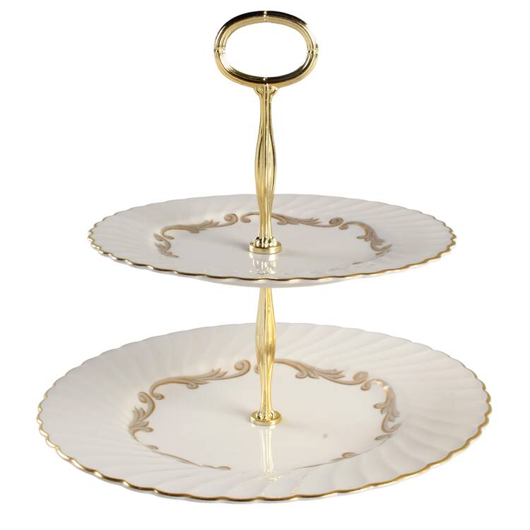 Baroque Gray 6 5/8"-10"  2 Tiered Serving Tray (Dp, Sp) HC