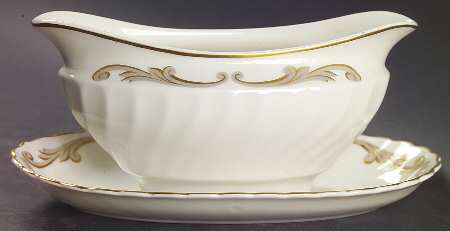 Baroque Gray Gravy Boat with Attached Underplate by Syracuse