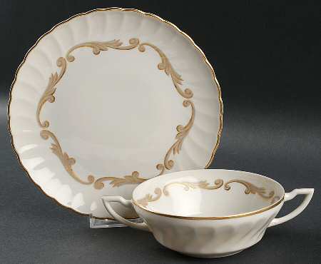 Baroque Gray Flat Cream Soup Bowl & Saucer Set
