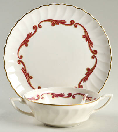 Baroque Maroon Flat Cream Soup Bowl & Saucer Set
