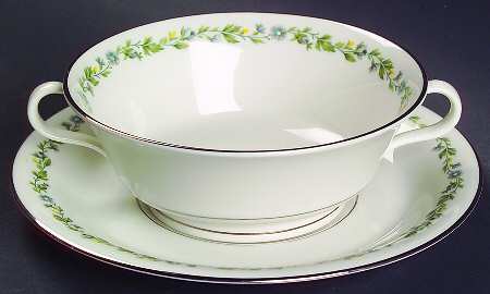 Belcanto (Platinum Trim) Footed Cream Soup Bowl & Saucer Set
