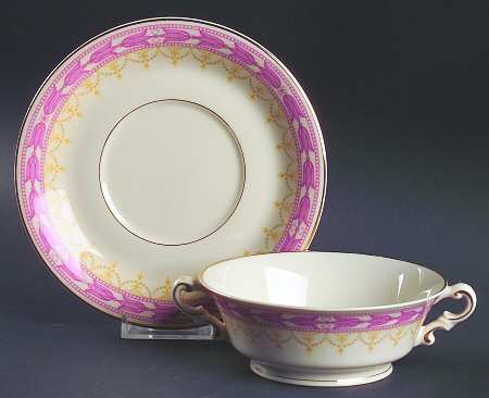 Betsy Ross Pink Footed Cream Soup Bowl & Saucer Set
