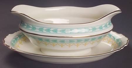 Betsy Ross Turquoise Round Gravy Boat/Attached Underplate