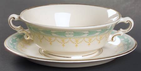 Betsy Ross Turquoise Footed Cream Soup Bowl & Saucer Set
