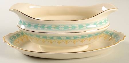 Betsy Ross Turquoise Gravy Boat with Attached Underplate